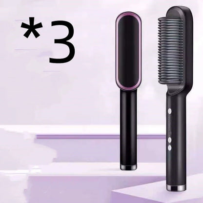 Red 2-in-1 hair straightener and hot comb with tourmaline ceramic plates and digital temperature display