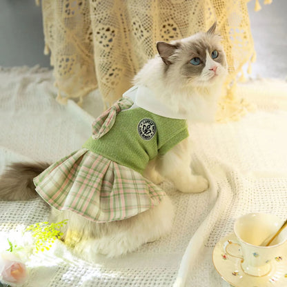 Polyester tartan skirt pet clothing for dogs and cats in princess style
