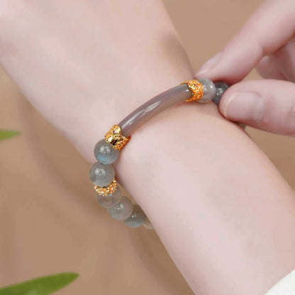 Women's grey moonstone half bracelet with 8mm round beads in simple handmade design