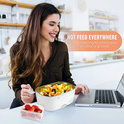 Grey dual-voltage electric lunch box with stainless steel inner tank for car and home use
