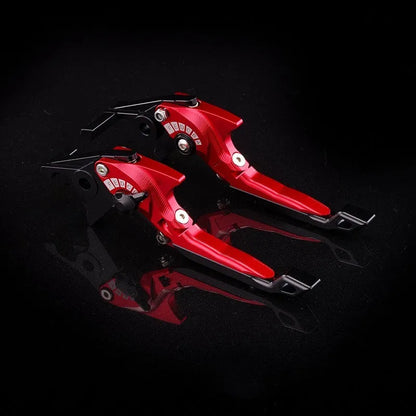 Pair of anodised metal bicycle brake horn handle levers with adjustable reach, shown in a two-tone colour finish.