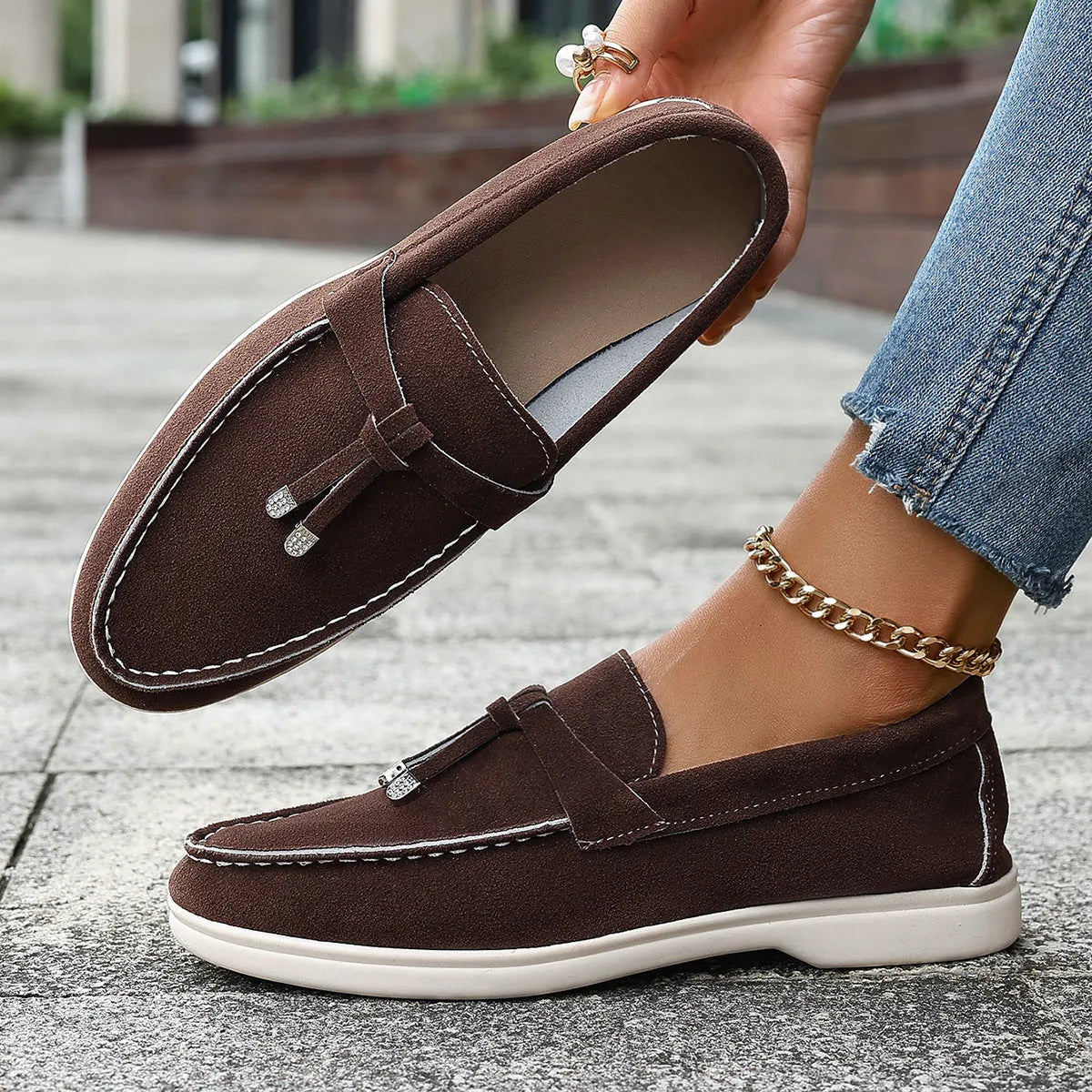 Men's casual canvas slip-on loafers with a platform heel in black, apricot, or brown.