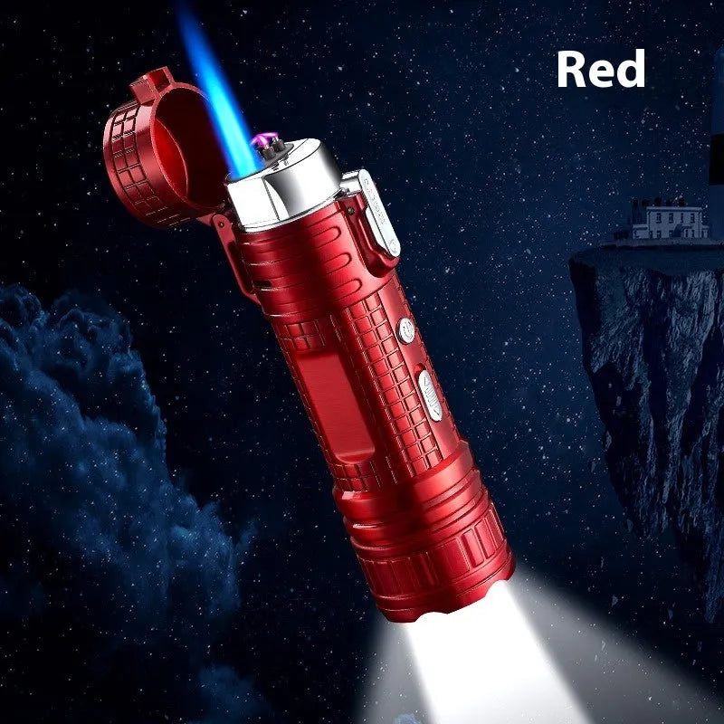 TH727 metal flashlight and lighter in camouflage colour, showing compact 12.5cm waterproof design.