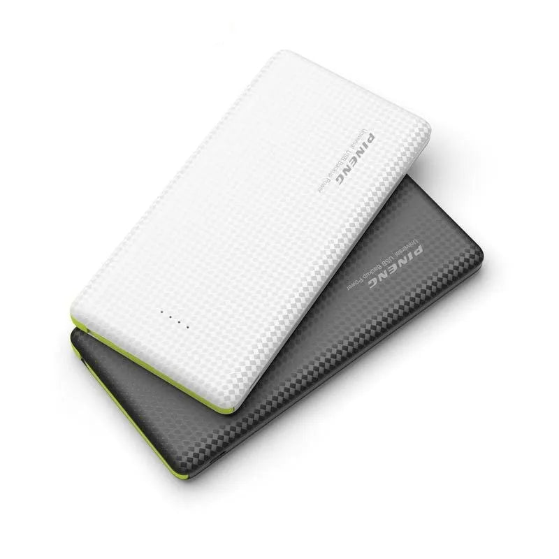 10000mAh power bank, dual USB output, polymer battery, LED indicator, 156x77x12mm, black or white