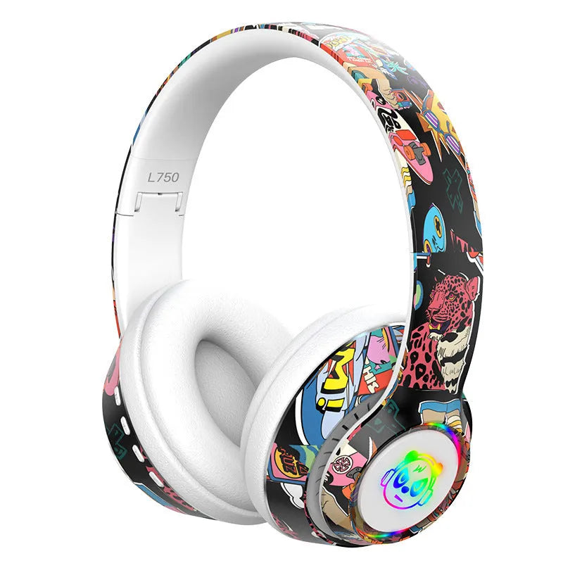 Black and white wireless Bluetooth headset with head-mounted design for mobile phones and gaming
