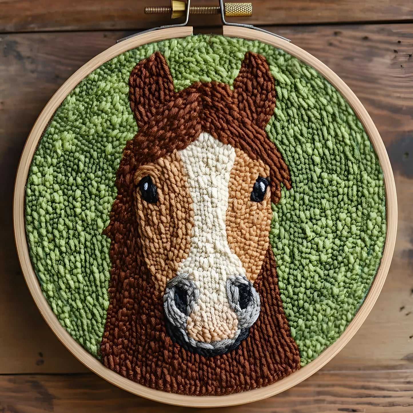 Beginner embroidery craft suit showing six cartoon designs including turtle, sheep, horse, fox, butterfly, and mermaid patterns