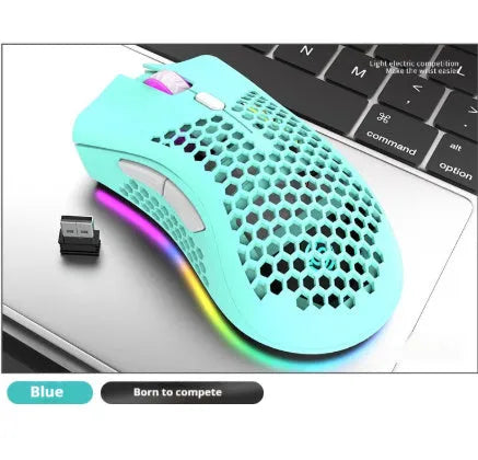 Hollow out wireless gaming mouse with luminous charging in black, cyan, or white