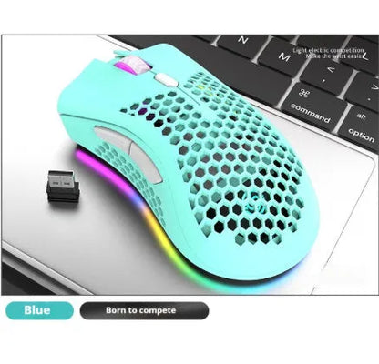 Hollow out wireless gaming mouse with luminous charging in black, cyan, or white