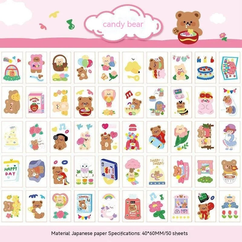 Japanese cartoon character sticker sheet with 50 self-adhesive 40x60mm vinyl decals for notebook decoration