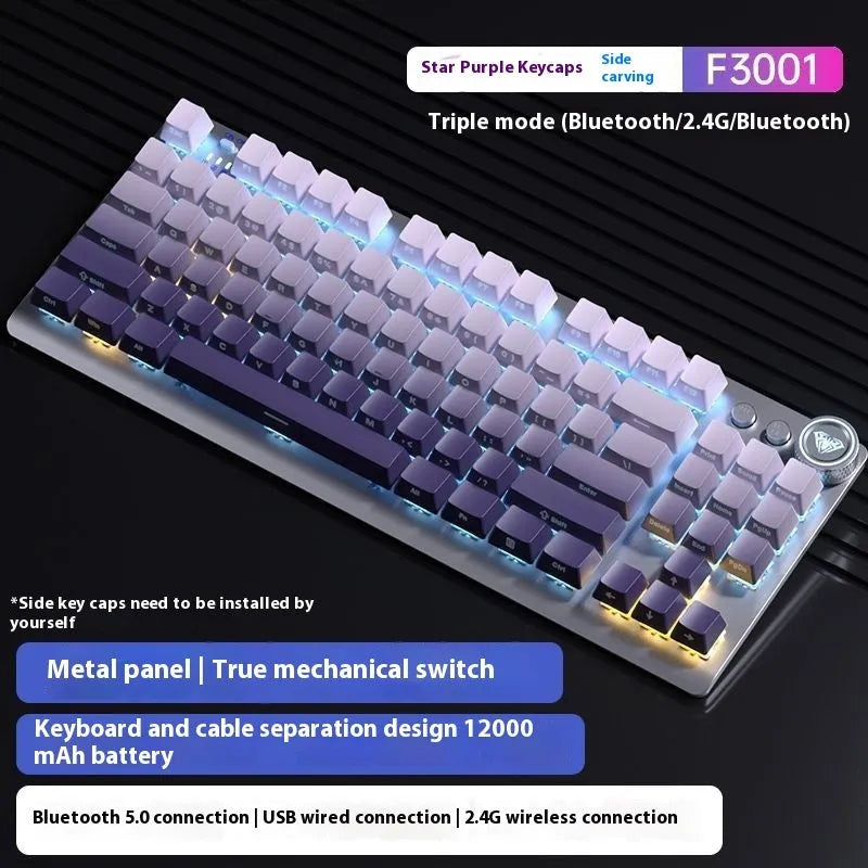 Tarantula wireless mechanical keyboard with side-engraved keycaps and metal chassis on a wooden desk