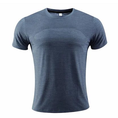 Man wearing a red short-sleeve polyester sports t-shirt for running or basketball workout.