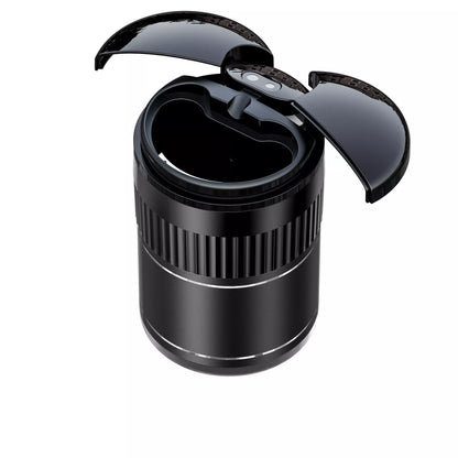 Smart car ashtray with lid and USB Type-C charging port in black, red, silver, brown, and green