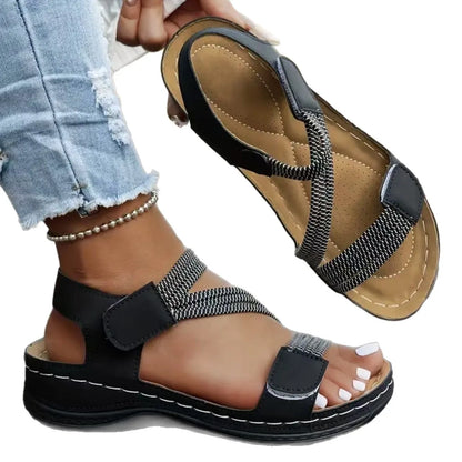 Women's Velcro sports sandals in black, blue, beige, white, or pink, PU upper and sole, sizes 36-43