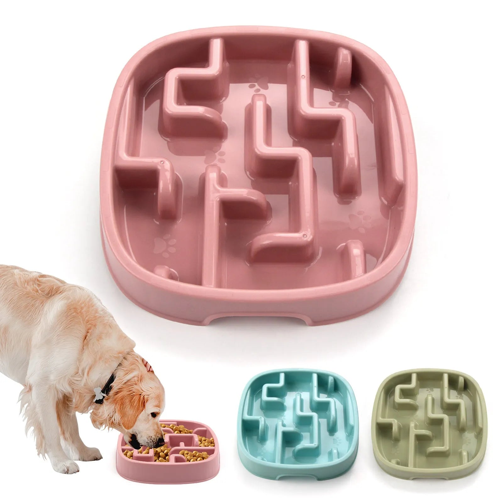 Square maze pattern slow feeder bowl for dogs and cats with anti-slip base in macaron colour.