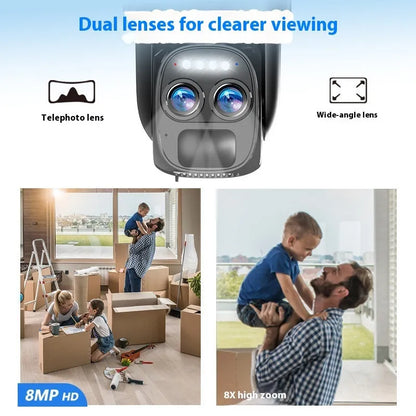 Solar-powered 4G Wi-Fi security camera with 8x optical zoom capability