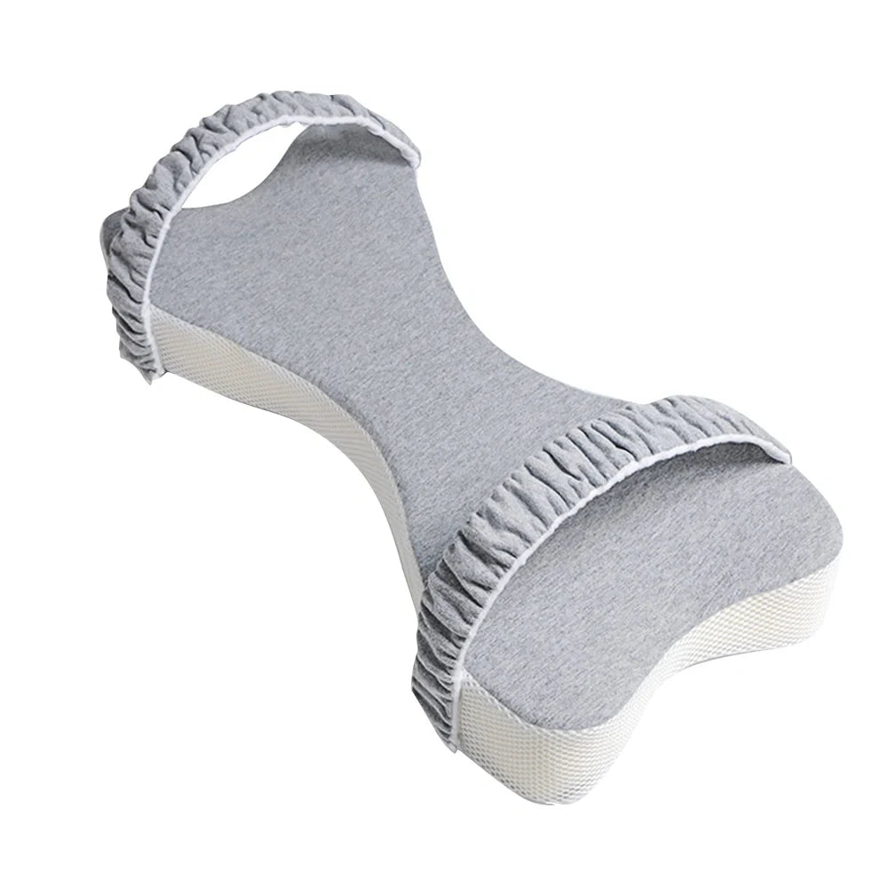 Light blue memory cotton knee pillow measuring 70×37×9cm with adjustable 5-10cm height for side sleeping support