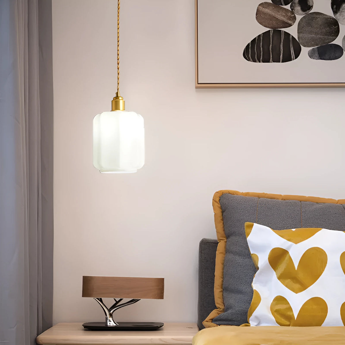 Brass vintage chandelier with white jade glass shade, 15x24cm, 220V ceiling light for living room or bedroom