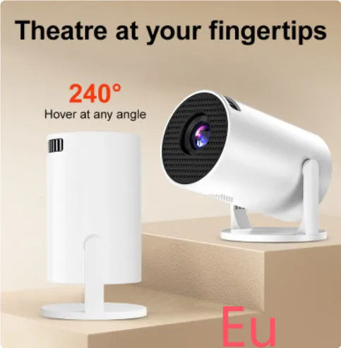 White mini wireless portable projector showing 1080p HD resolution display with wireless connectivity
