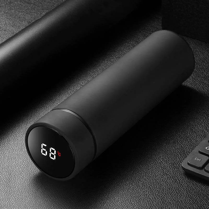 450ml stainless steel vacuum water bottle in black with arrow-shaped lid, showing double wall insulation.