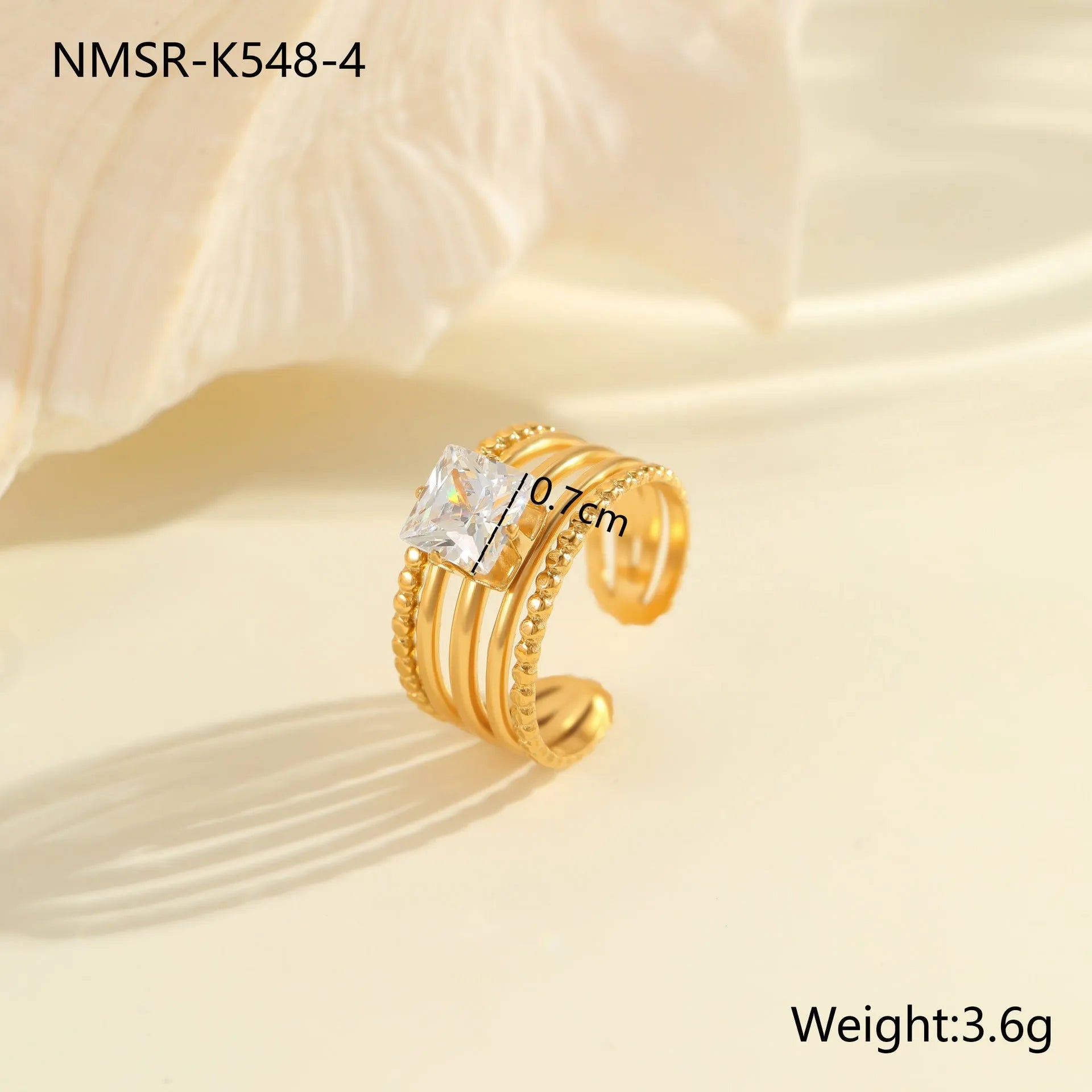 Gold electroplated stainless steel ring with heart shape design and open mouth fitting