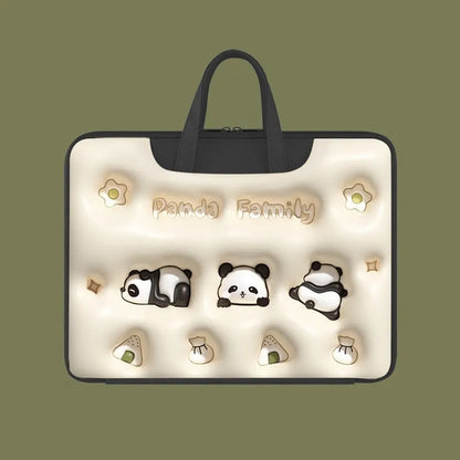 Inflatable laptop bag in PU leather with suitcase attachment strap and cute panda design print