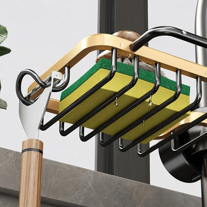 Space aluminium kitchen sink rack and drain basket with no-punch fitting, shown in silver or black single or double with towel bar