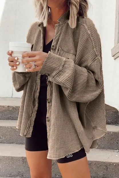 Women's lapel long sleeve button shirt jacket in various colours