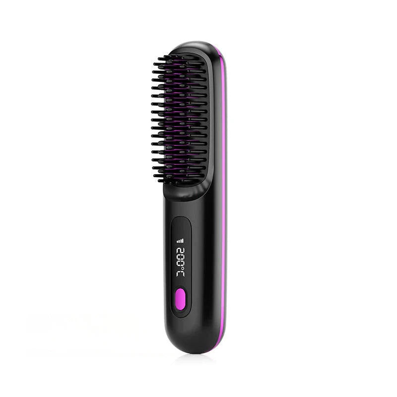 Cordless hair straightener brush with fast heating, long-lasting battery, and USB charging for effortless styling on-the-go