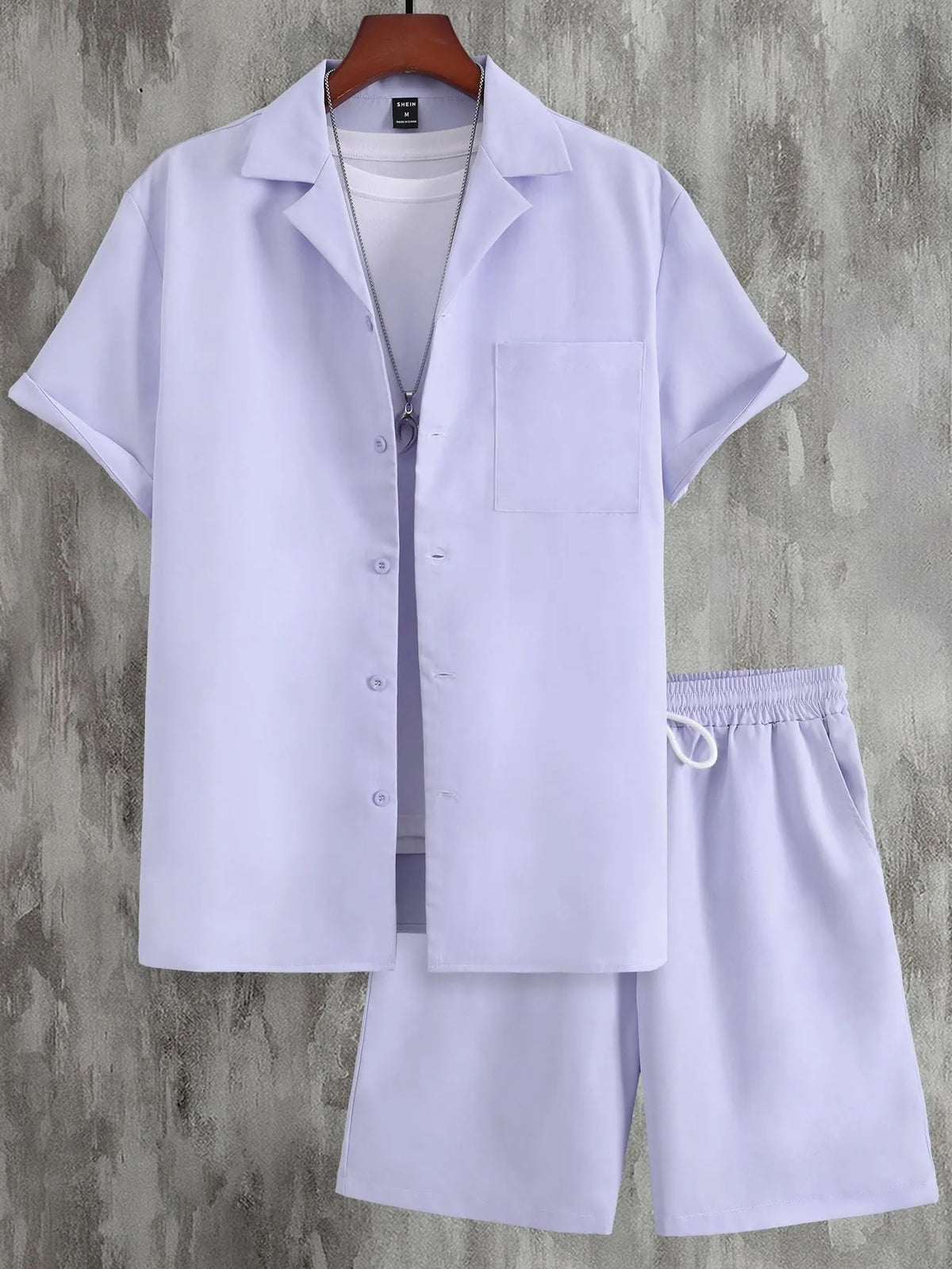 Men's short sleeve Cuban collar sport suit set with matching polyester shorts in multiple colour options