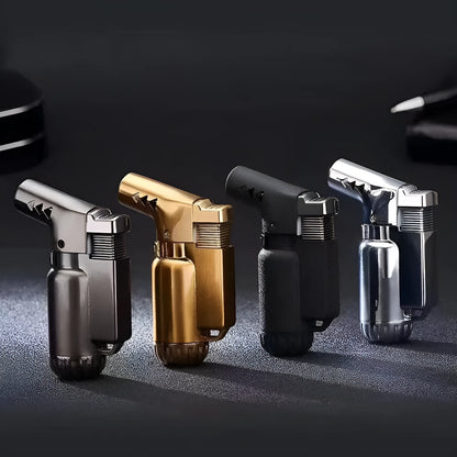HB805-1 full metal windproof lighter in straight punching elbow design on a dark background.