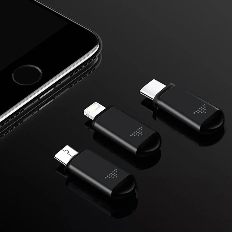 Black mobile phone infrared remote control learning device measuring 42mm by 14mm by 8mm with smartphone connection