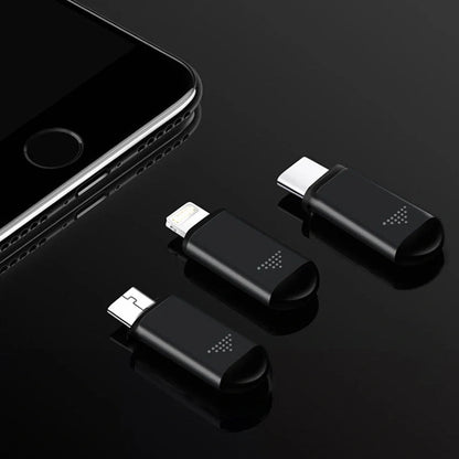 Black mobile phone infrared remote control learning device measuring 42mm by 14mm by 8mm with smartphone connection