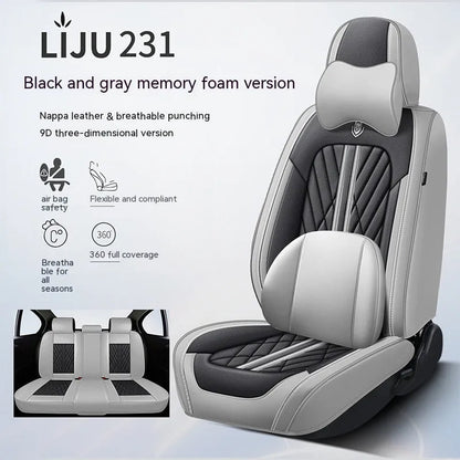 Five-seat car seat cushion set with leather covering in various colour combinations