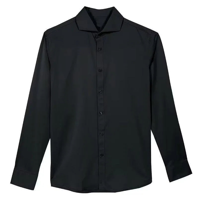 Man wearing a black Korean-style loose long sleeve shirt, a Japanese retro cardigan.