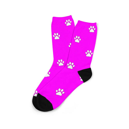 Custom printed mid-calf tube sock with a cartoon pattern from a personal photo.