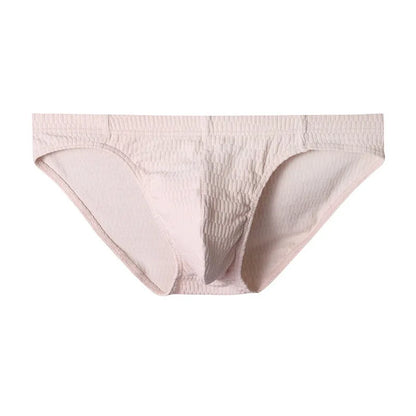 Men's solid colour pure cotton triangle underwear briefs on a mid-waist fit model