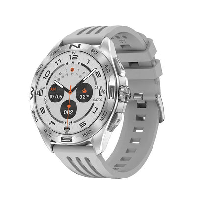 Smart watch with health monitoring display showing blood pressure, heart rate, and oxygen readings