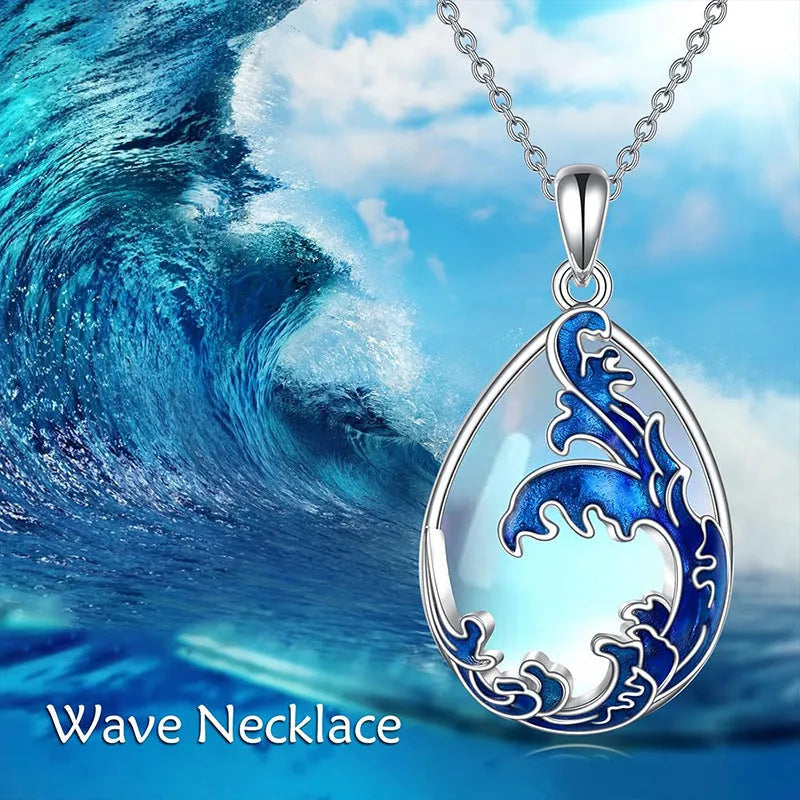 Blue heart-shaped alloy pendant necklace with adjustable 45-50cm chain on display