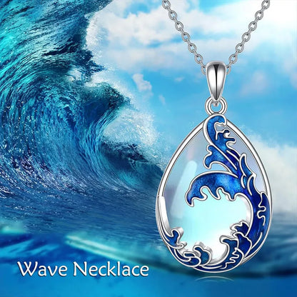 Blue heart-shaped alloy pendant necklace with adjustable 45-50cm chain on display