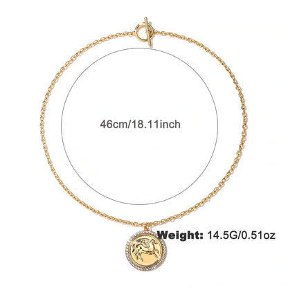 Exquisite Pegasus coin necklace and earrings set in an antique-inspired design, showcasing intricate relief carvings of the mythical winged horse from ancient Greek legend.