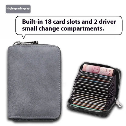 Men's suede-effect PU leather card holder with anti-degaussing protection showing card slots
