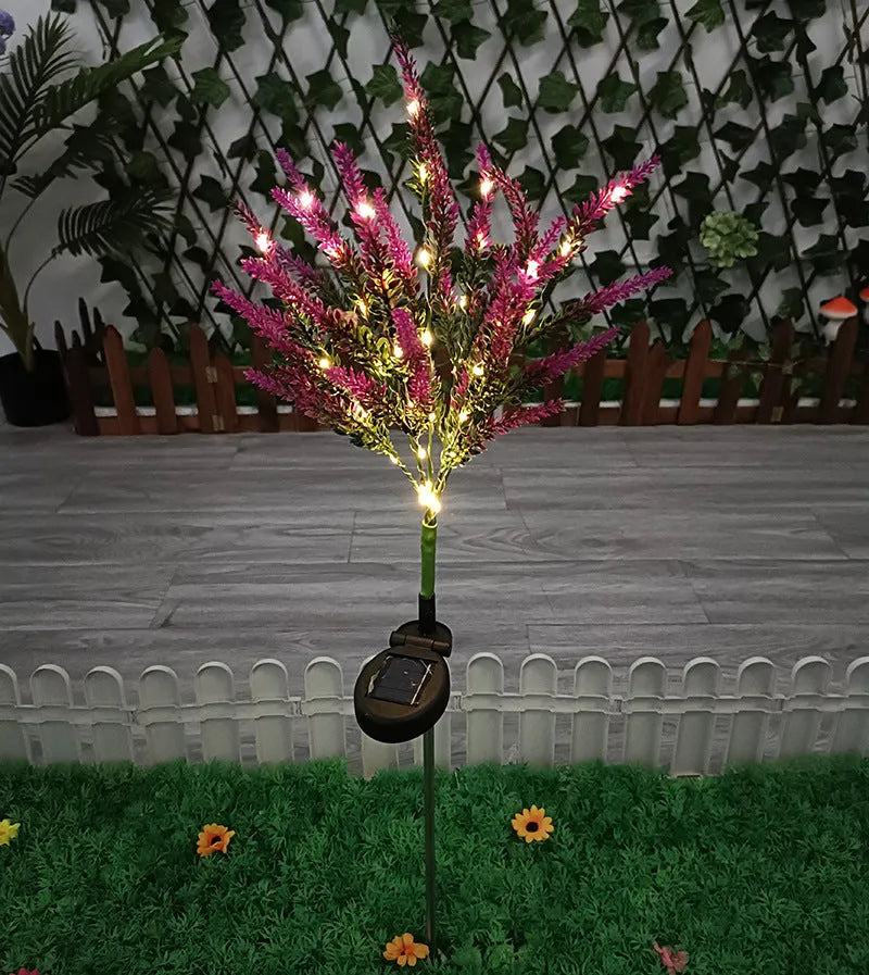 Solar garden LED floor lamp with flower shape, 74cm tall, in lavender colour option