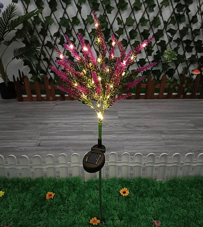 Solar garden LED floor lamp with flower shape, 74cm tall, in lavender colour option