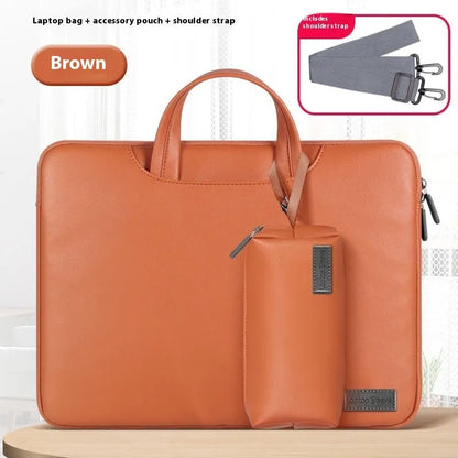 PU leather laptop bag with power bank storage compartment in black, brown, pink or dark grey
