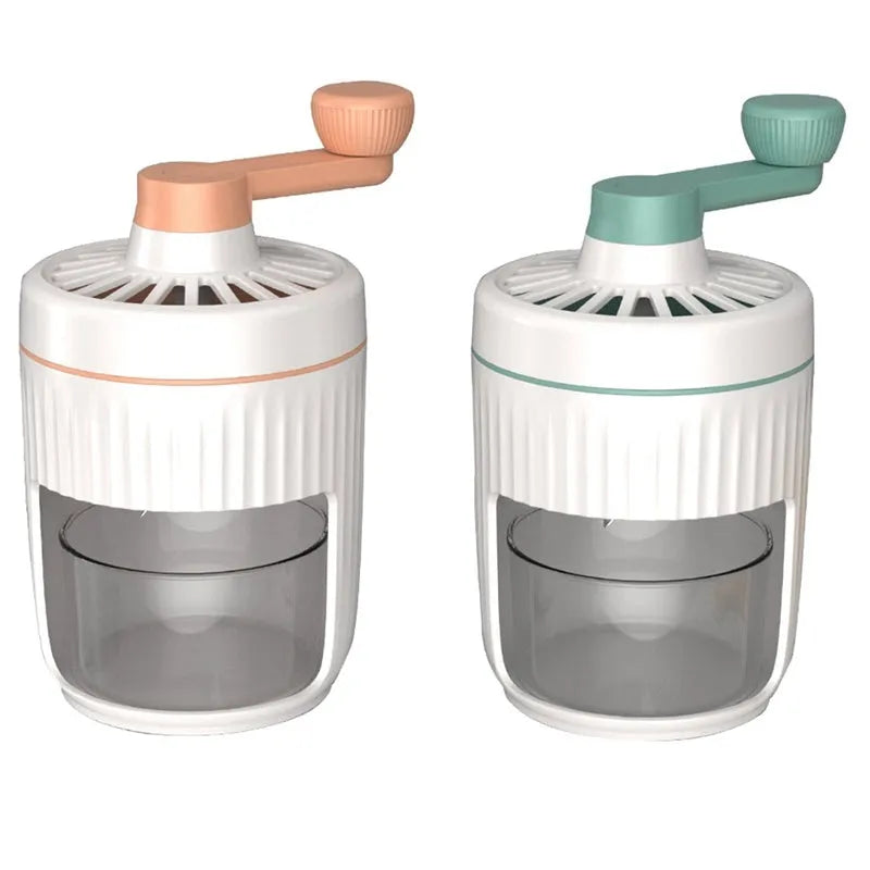Green hand-cranked ice shaving machine with detachable ice box for making snow cones