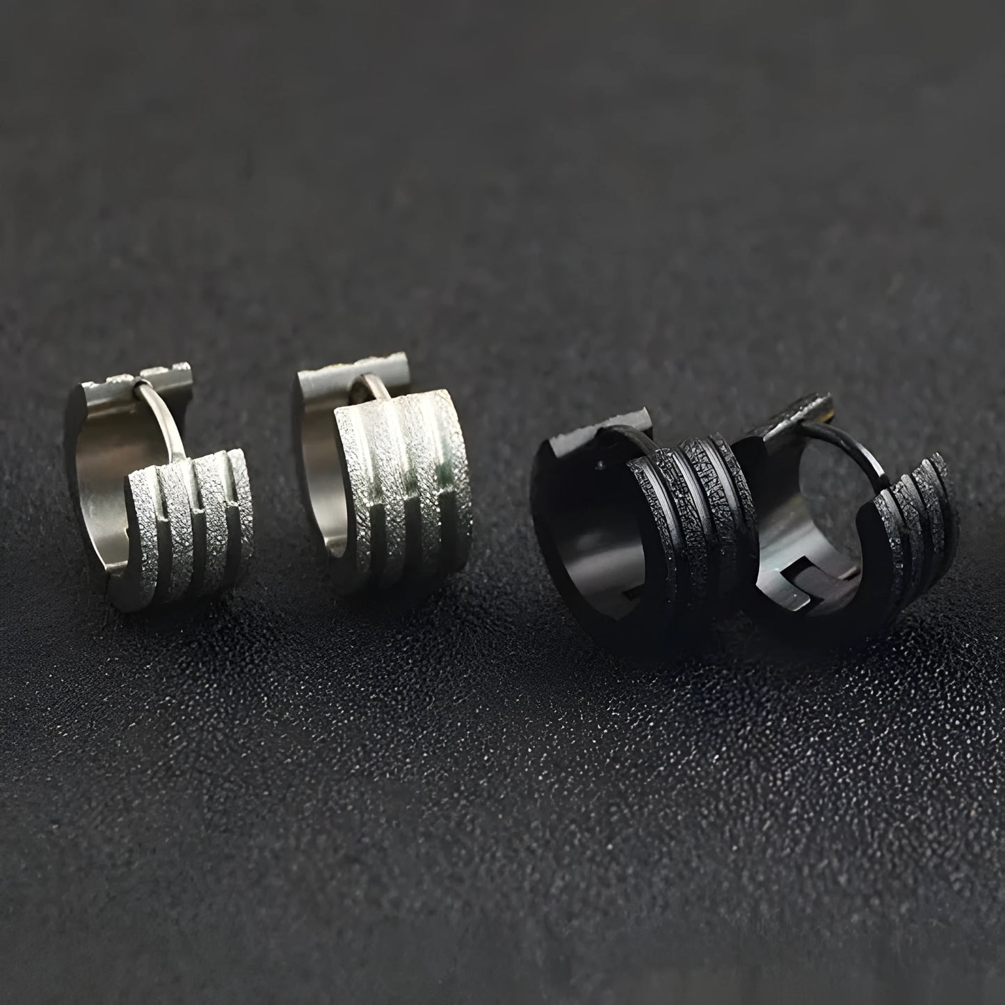Titanium steel frosted geometric earrings in black, gold, or steel colour with three-line Korean style design