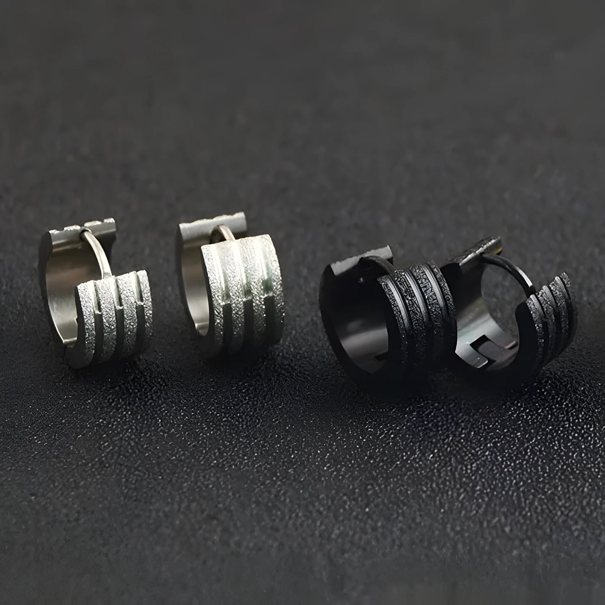 Titanium steel frosted geometric earrings in black, gold, or steel colour with three-line Korean style design