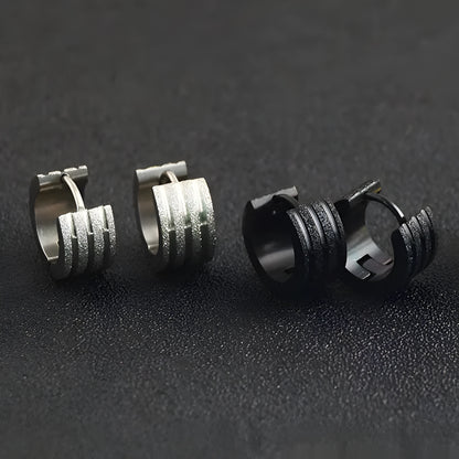Titanium steel frosted geometric earrings in black, gold, or steel colour with three-line Korean style design