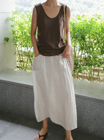Elegant linen wide-leg culottes with double pockets in various colours and sizes