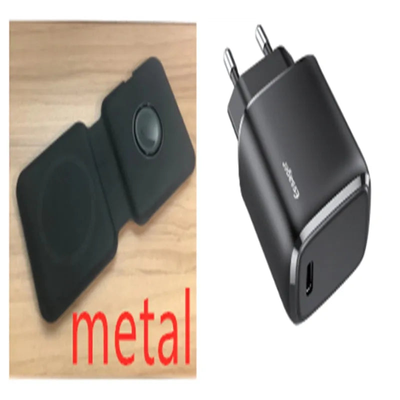 White foldable magnetic wireless charger showing dual charging surfaces and Type-C port